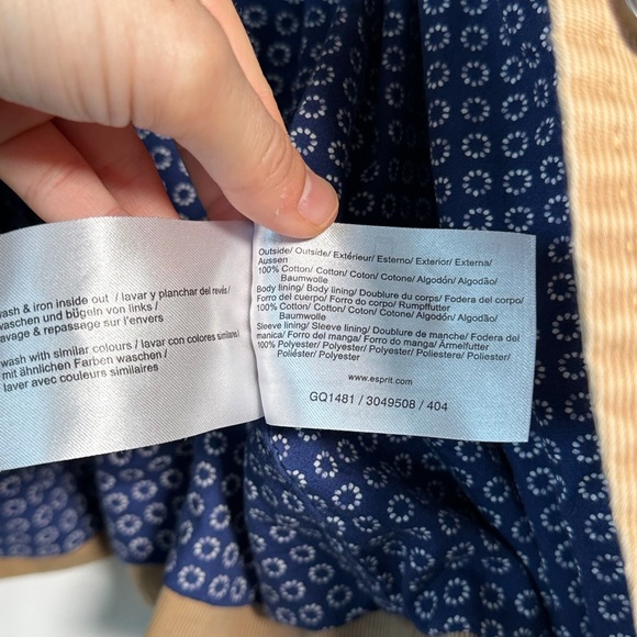 Vintage Esprit Tan Jacket with Blue Patterned Lining - Size M - Picture 5 of 8